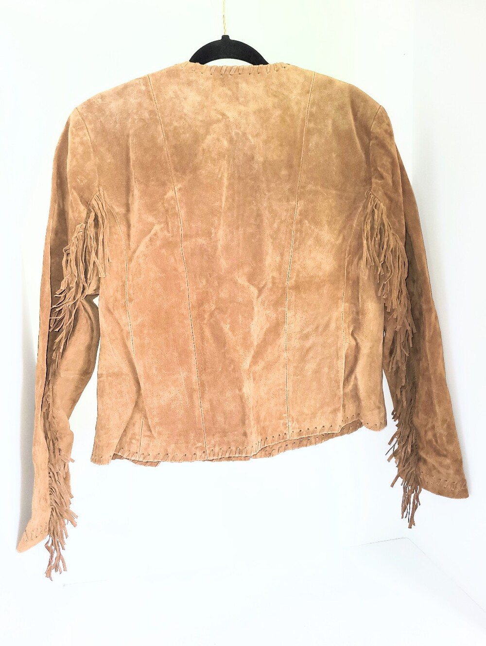 Chico's Brown Fringe Leather Jacket Genuine Suede Fitted Jacket Size 2 - Picture 4 of 16